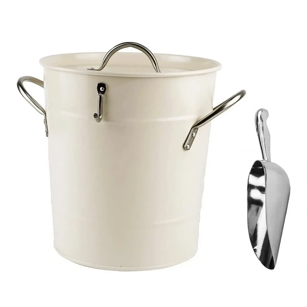 White Galvanize Ice Bucket With Lid and Scoop